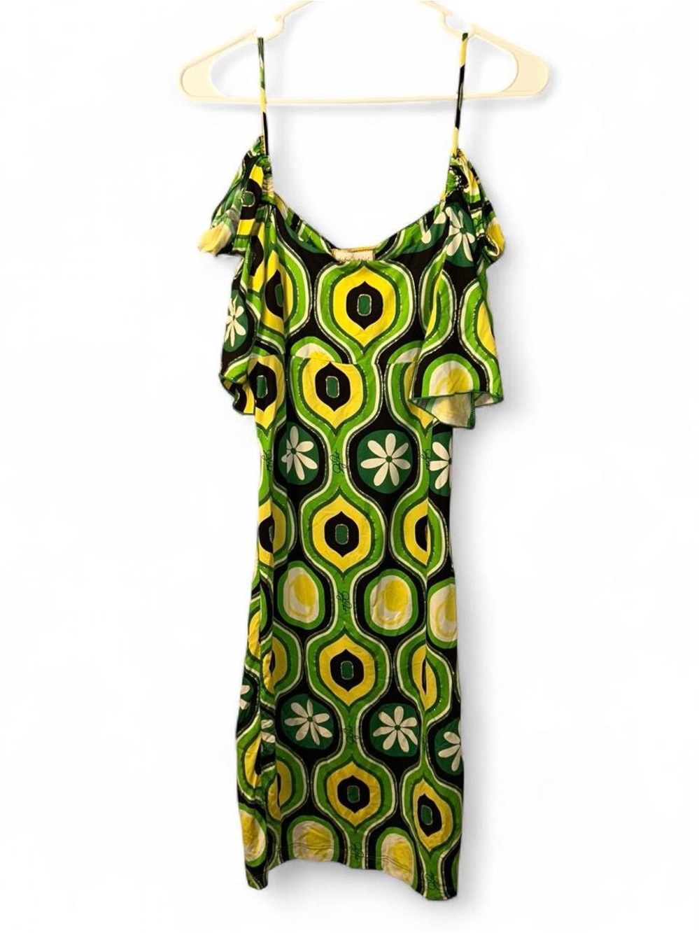 Baby Phat Green & Yellow Floral Geometric Midi Dress